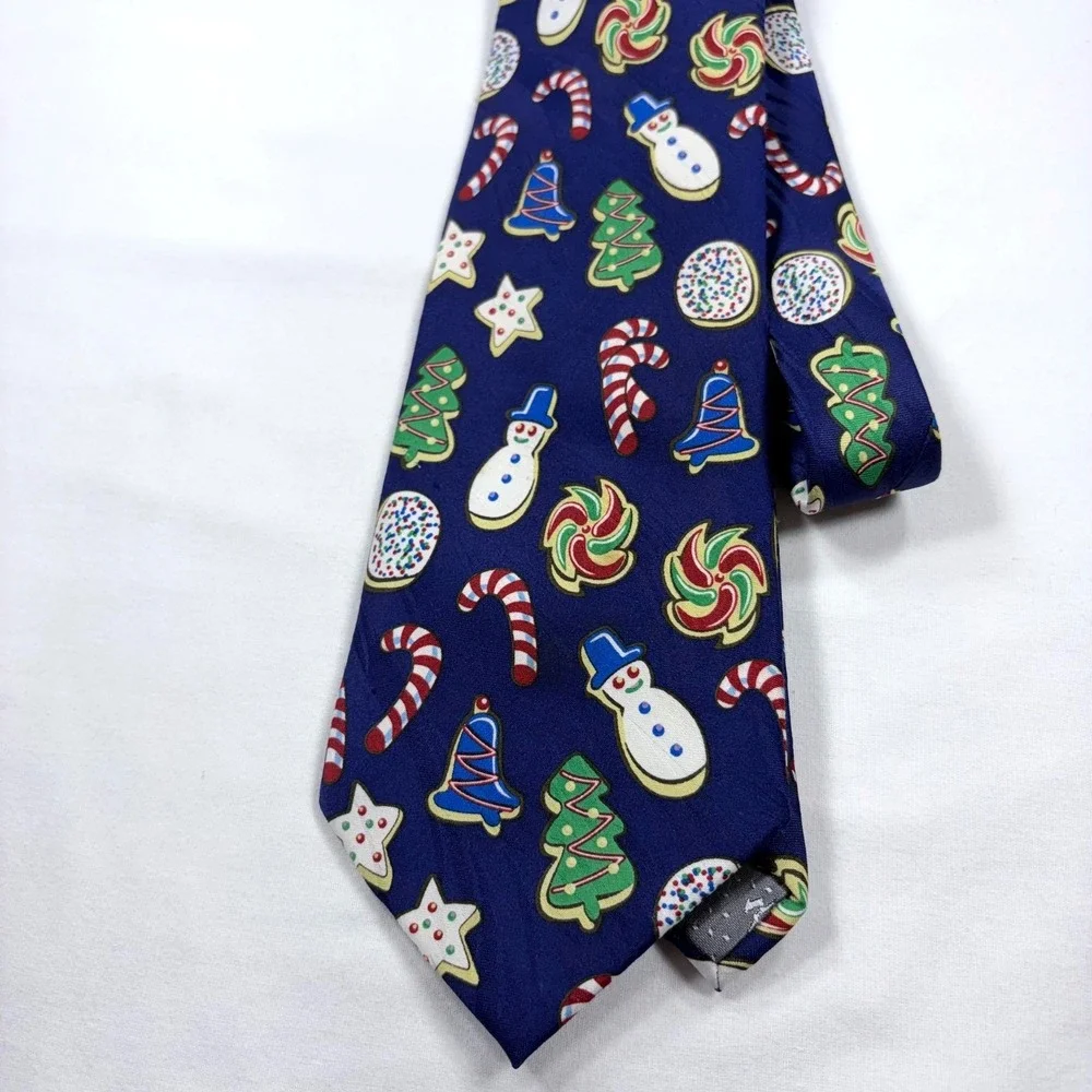 Keith Daniels Christmas Cookie Necktie Navy Blue Sugar Cookies Holiday Tie Candy